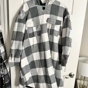 Fashion Nova Gray and Cream Plaid Coat